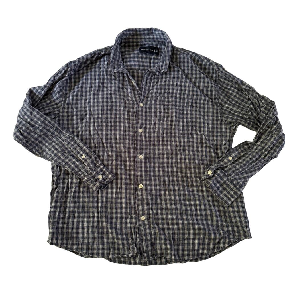 Abercrombie Blue Plaid Long Sleeve Casual Button Down XL